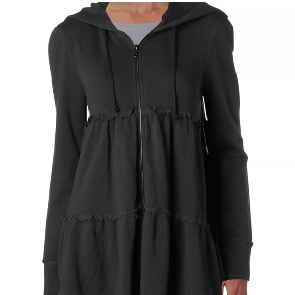 Free People Tiered Trapeze Hoodie Jacket Oversized Black - S - Picture 2 of 7